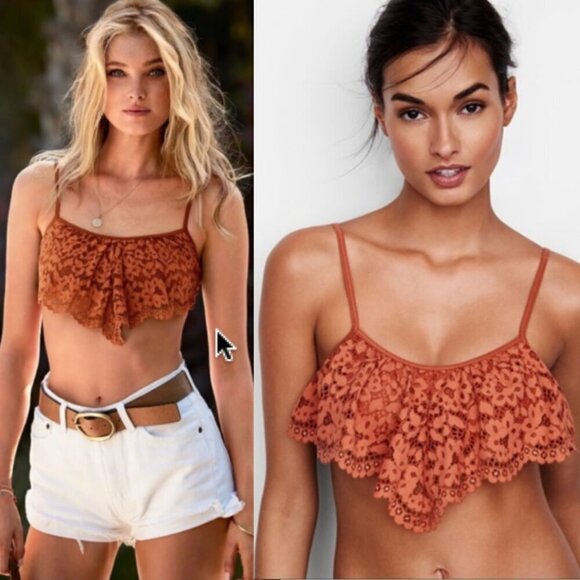 Body by Victoria Secret Lace Flutter Flounce Ruffle Crop Top Bralette Bra XS VS - Picture 1 of 7